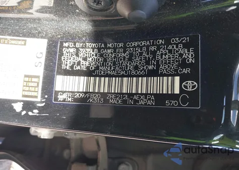 2021 Toyota Corolla Le z USA, uszkodzony, nr VIN JTDEPMAE5MJ180661